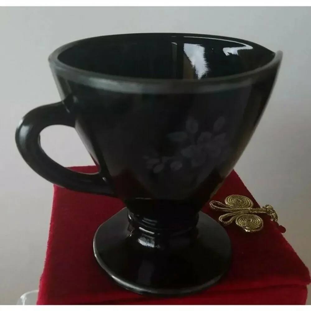 Vintage Rare Black Milk Glass Creamer Pitcher w/ silver trim 3.5